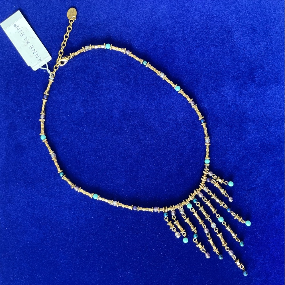 Anne Klein Gold Tone Beaded Necklace Vtg NWT